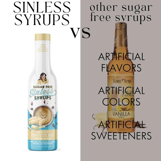 Sugar Free 3pk White Chocolate Sinless Syrup - Stevia Based, No Sugar Alcohols or Sucralose, No Artificial Sweeteners, Natural Ingredients, Coffee Tea Cocoa Dessert, Keto Friendly, 3 Pack