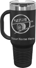 LaserGram 40oz Vacuum Insulated Travel Mug with Handle, Sushi, Personalized Engraving Included (Black)