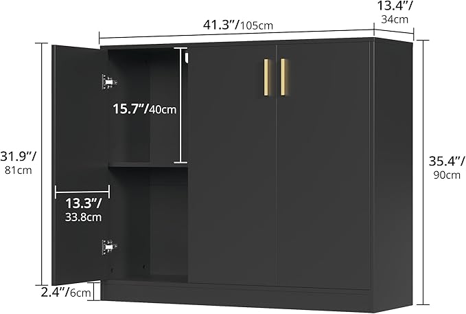 Cozy Castle Buffet Cabinet with Storage, Accent Storage Cabinet with Doors and Shelves, Wood Coffee Bar Sideboard Console Table for Kitchen Living Room Entryway Hallway, 35.4" Tall Black