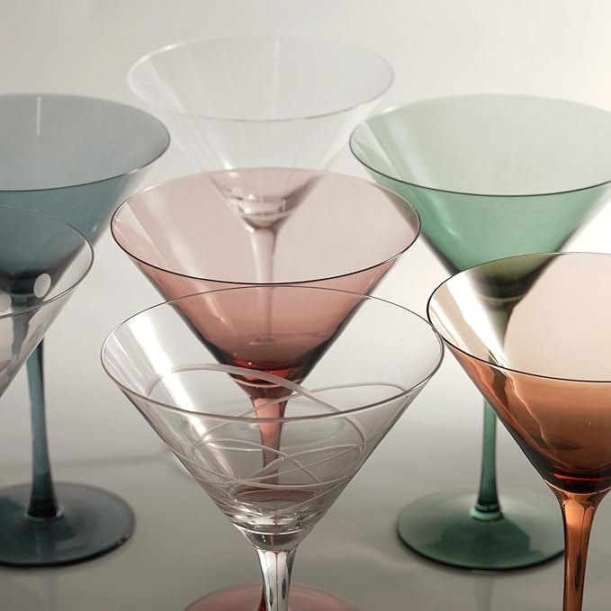 Colored Martini Glasses Set of 4-9 oz, Handmade Premium Crystal Cocktail Glasses, Martini, Cosmopolitan, Manhattan, Gimlet, Pisco Sour, Christmas Gifts for Men Women, Colored