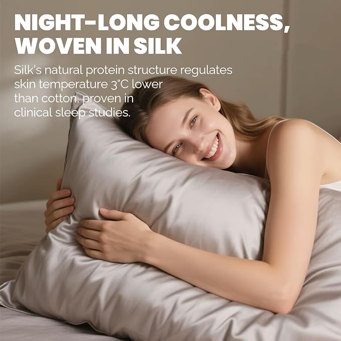 Ravmix Silk Pillow Cases with Zipper, 21momme Mulberry Silk Pillowcase for Hair Skin Health, Soft Smooth Breathable Cool Pillow Cover for Beauty Sleep with Gift Box 1PC(Queen 20"x30", Apricot Gray)