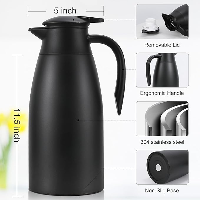 70 Oz Updated Insulated Stainless Steel Carafe, Double Walled Vacuum Coffee Carafe-Keeping Hot Coffee & Water Hot for 12Hours(Red)