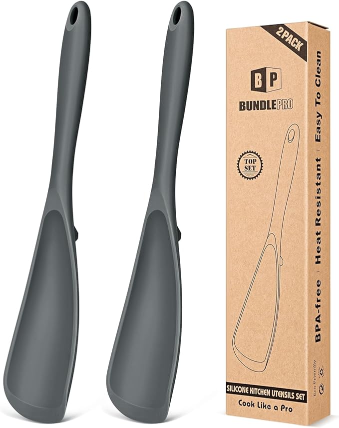 Pack of 2 Cooking Spoons for Non Stick Cookware, Multifunction Spatula Spoon BPA-Free, One-Piece Design, Suitable for Scooping, Scraping, Serving and Mixing (GRAY-GRAY)
