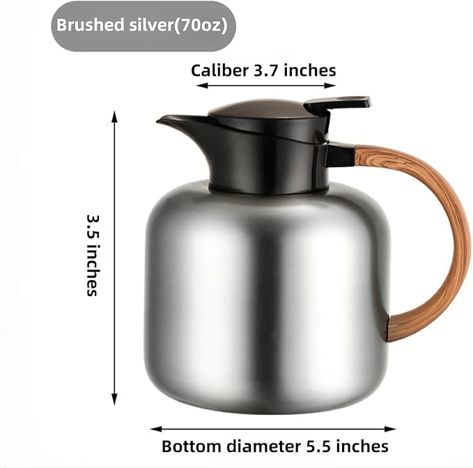 70oz constant temperature tea kettle, double-wall 304 stainless steel vacuum insulated tea kettle,ergonomic design, perfect for indoor and outdoor use (Brushed Silver)