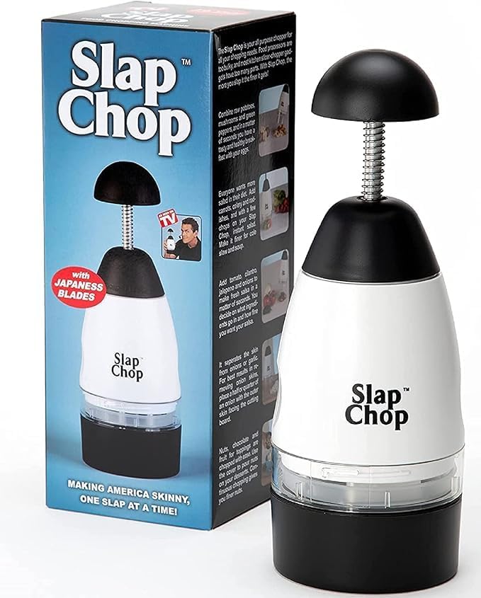 Slap Chop Original Japanese Stainless Steel Blades & Butterfly Opening Chopper - Manual Food Chopper for Salads & Vegetables - White