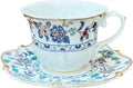 Floral Ceramic Cup Bone China Tea Cup and Saucer Set 6.8 Oz Gold Trim Vintage Style Porcelain Coffee Cup for Home Kitchen Office, Style 1