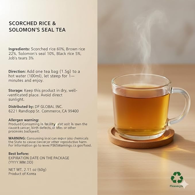 Damtuh Korean Roasted Rice & Solomon’s Seal Tea – Traditional Herbal Tea - Caffeine-Free, Sugar-Free, Non-Caloric, 40 Tea Bags (1.5g each)