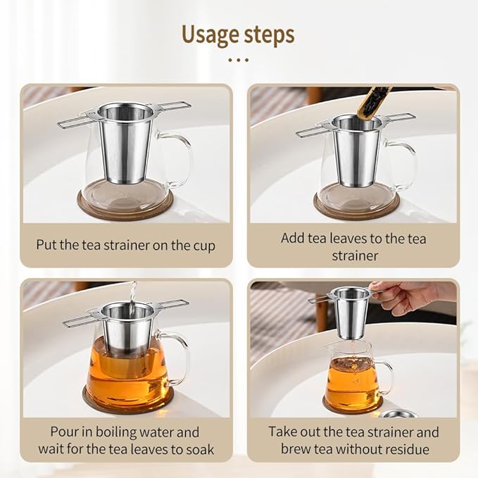 2Pack Long-Handled Tea Strainer, BOMANSI BOMS Stainless Steel Tea Infuser Basket Sitting in Mugs, Tea Infusers for Loose Tea, Fine Mesh Tea Diffuser Tea Strainers Filters, Tea Steeper for Leaf