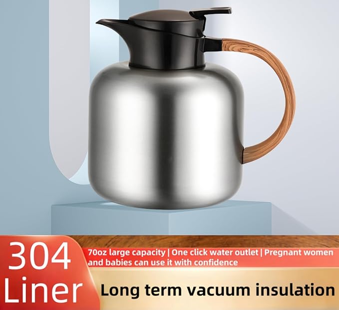 70oz constant temperature tea kettle, double-wall 304 stainless steel vacuum insulated tea kettle,ergonomic design, perfect for indoor and outdoor use (Brushed Silver)