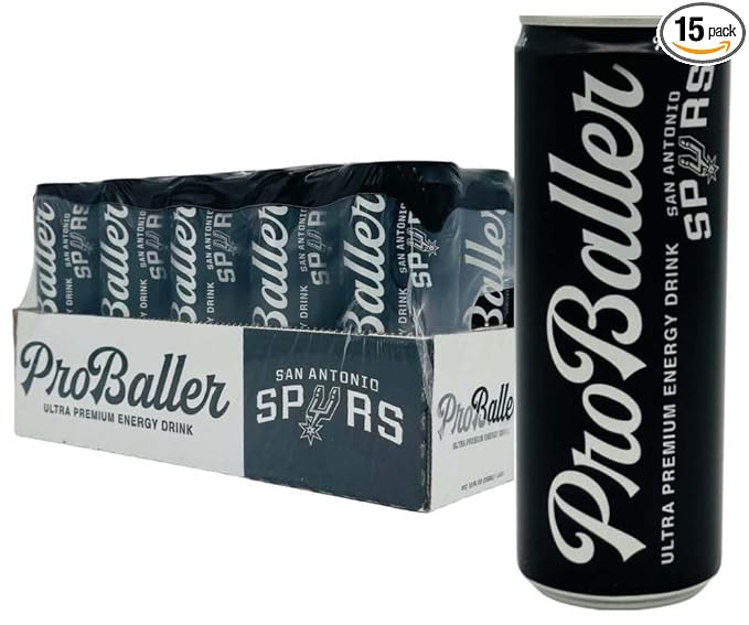 ProBaller Ultra Premium Energy Drink - Natural Clean NSF Certified Sport Drink with Amino Acids, Taurine, Biotin, Organic Agave, Vitamin B 12 Methylcobalamin, & Electrolytes - 15 Pack - Spurs Edition