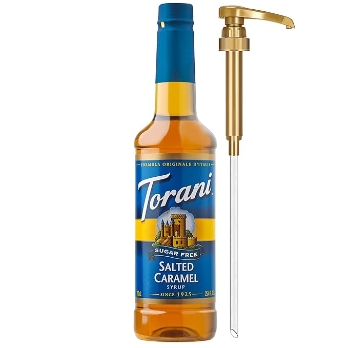 Torani Sugar Free Coffee Syrup, Salted Caramel Flavored Syrup for Drinks, Zero Calorie, Pump Included, 25.4 Fl Oz
