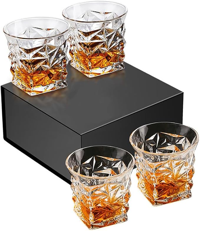 Creative Thickened Retro Beer Mug Set - 4 Pieces of 9.84 oz Hand-Blown Crystal Glass Whiskey and Beer Glasses in a Gift Box (set of 4)