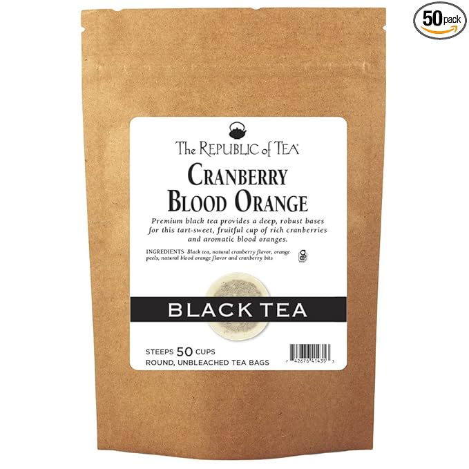 The Republic of Tea Cranberry Blood Orange Black Tea, 50 Tea Bags, Gourmet Blend