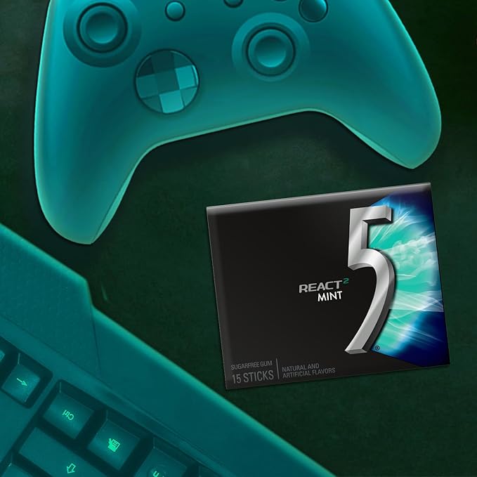 5 GUM React Mint Sugar Free Chewing Gum Bulk Pack (10 packs x 15 sticks) Intense, Long-Lasting Flavor