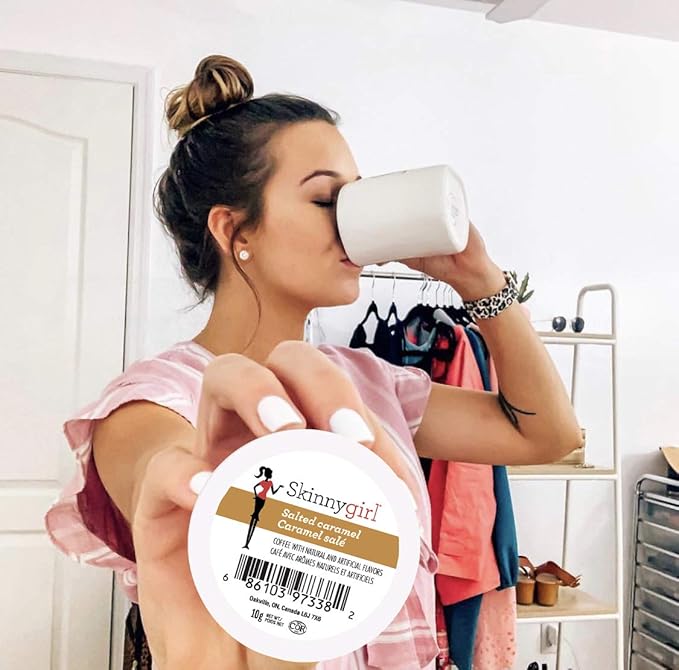 Skinnygirl Flavored Coffee Pods, Salted Caramel Coffee, Single Serve Coffee for Keurig K Cups Machines, Hot or Iced Coffee, Medium Roast Coffee in Recyclable Pods, 24 Count