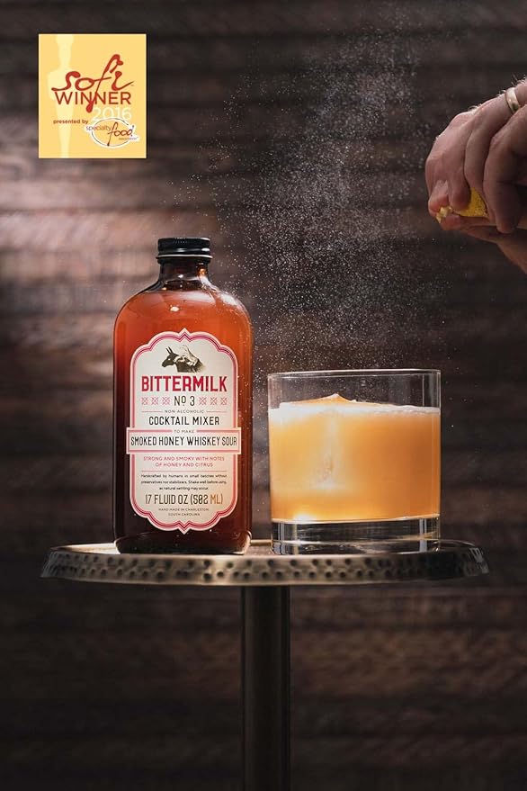 Bittermilk No.3 Smoked Honey Whiskey Sour Mix for Cocktails – Sweet and Sour Mix - Smoked Honey Syrup for Cocktails - Handcrafted Cocktail Mixer - Makes 17 Cocktails