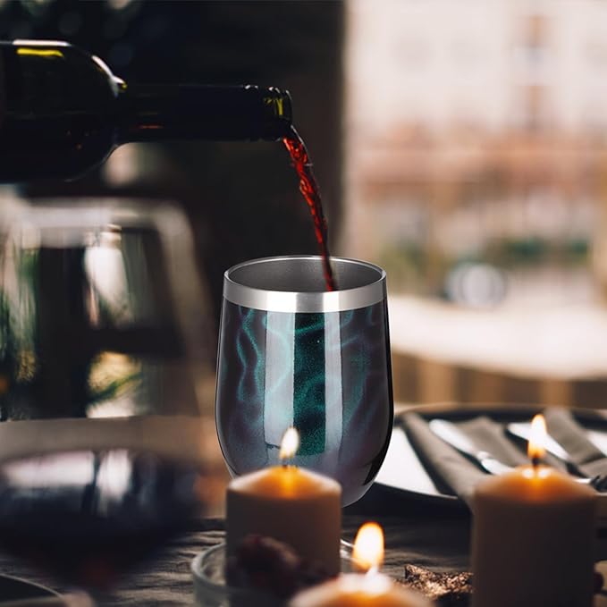 MEZMUT 12 Oz Insulated Wine Tumbler with Lid Double Wall Vacuum Stainless Steel Wine Glass Coffee Mug Insulated Tumbler Cup for Champaign, Cocktail, Beer (Deep Green, 1 Pack)