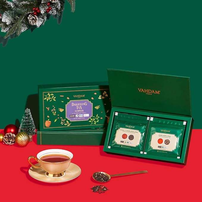 VAHDAM, Assorted Darjeeling Tea Sampler (10 Flavors, 50 Servings) Gluten Free, Non GMO - Darjeeling First Flush & Second Flush | Christmas Tea Gift Set