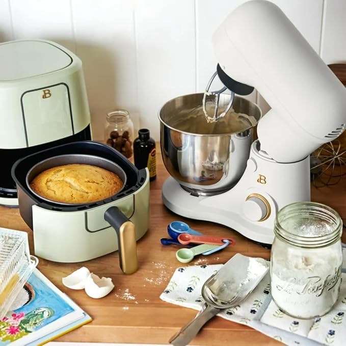 Beautiful 3.5QT 300W Stand Mixer with 12 Speeds, Tilt-Head, Splash Guard & Dishwasher-Safe Accessories, Soft Matte Finish Mixes Up to 5 Dozen Cookies, White Icing