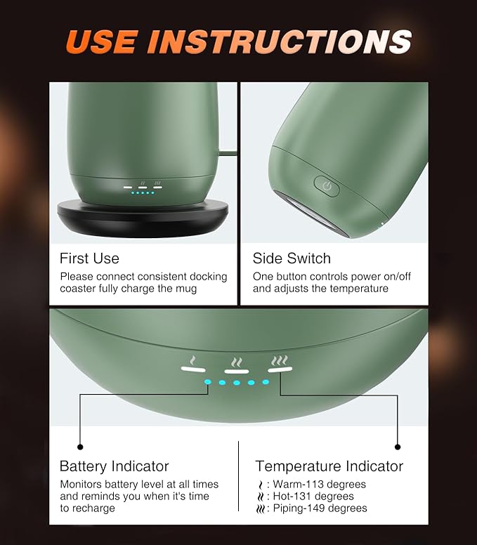 Self Heating Coffee Mug T2, 16oz Smart Heated Coffee Mug, 150 Min Battery Life - Hot up to 149℉ Temperature Control Coffee Mug Warmer, Gifts for Dad Mom (No APP)