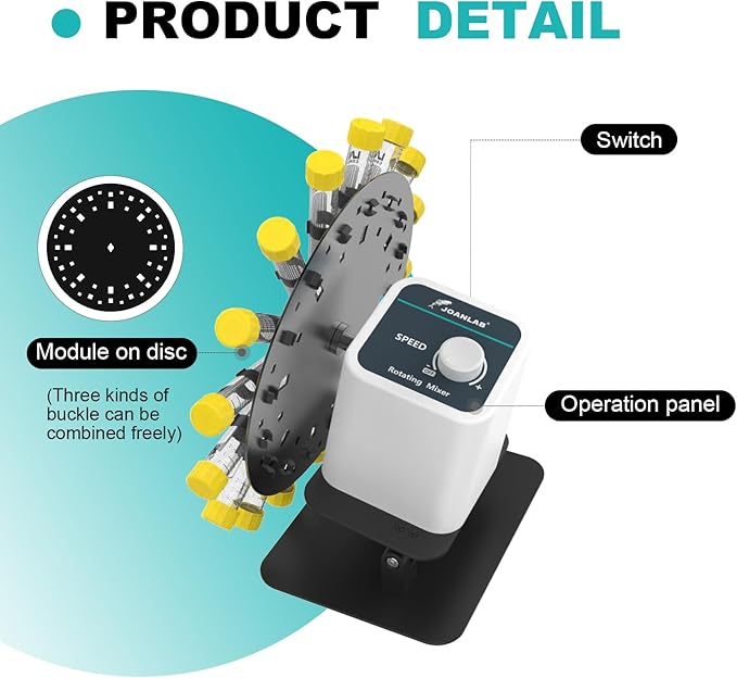 JOANLAB Digital Lab Rotary Rotating Mixer Tube Mixer Shaker for 1.5/2/5/10/15/50ml Adjustable Speed 20-80RPM Knob Control