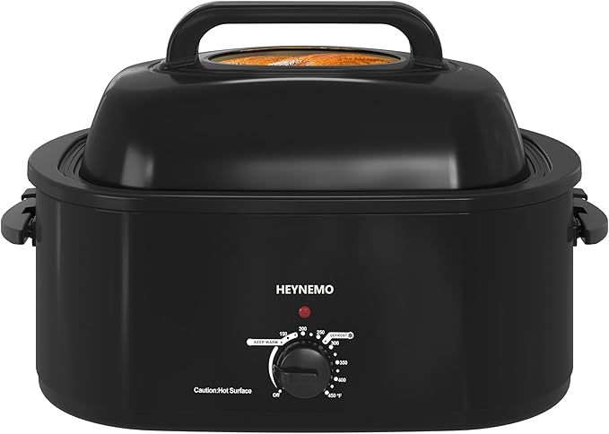 Roaster Oven 26Qt,1450W Electric Turkey Roaster Oven Buffet with Self-Basting Lid, Removable Pan and Rack, Cool-Touch Handles, Stainless Steel, Black