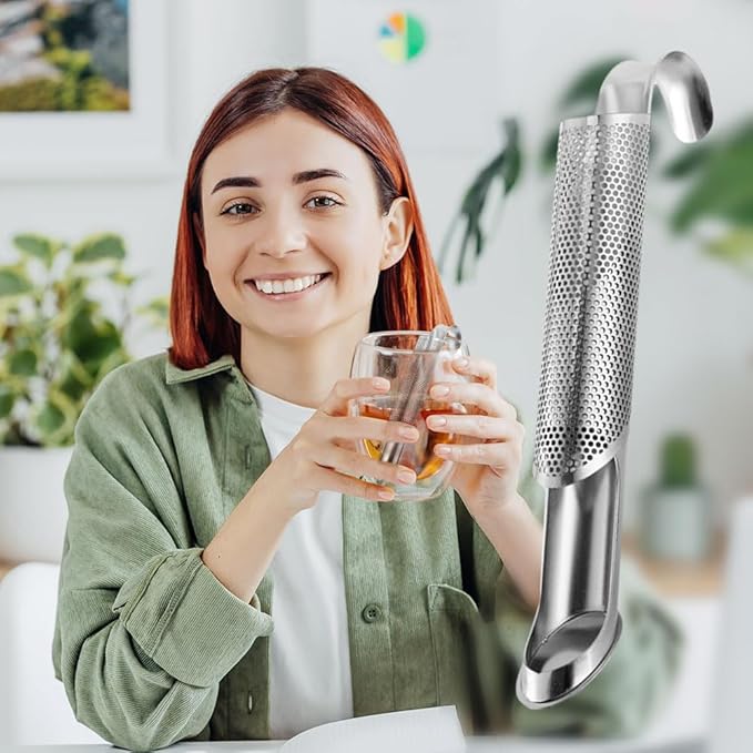 Stainless Steel Tea Diffuser,Upgrade Tea Pipe Stainless Steel Tea Infuser with Hanging Hook Handle,Fine Holes Tea Strainers Interval Diffuser for Loose Tea Coffee Seasonings Spices (2 PCS)