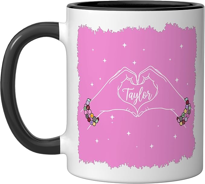 Heart Hands Taylor First Name Girl Vintage 70's 80's Ceramic Mug, Black/White