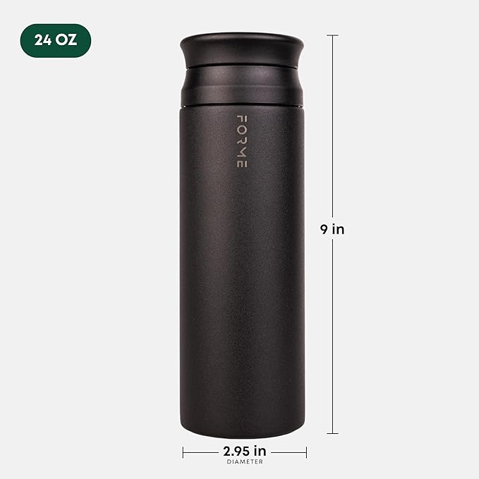 FORME - Blender Shaker Bottle, Leakproof Double Insulated Stainless Steel, Noiseless Shaker Bottle for Hot & Cold Drinks, Ideal for Protein & Supplement Shakes (Charcoal, 23.7 ounces)