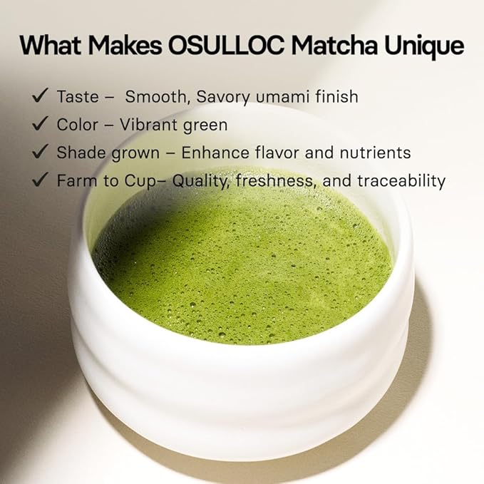 OSULLOC Volcanic Isle Matcha Powder, Ceremonial Grade Korean Matcha for lattes, Christmas gift idea, Green tea powder from Jeju island (1.41oz, 40g)