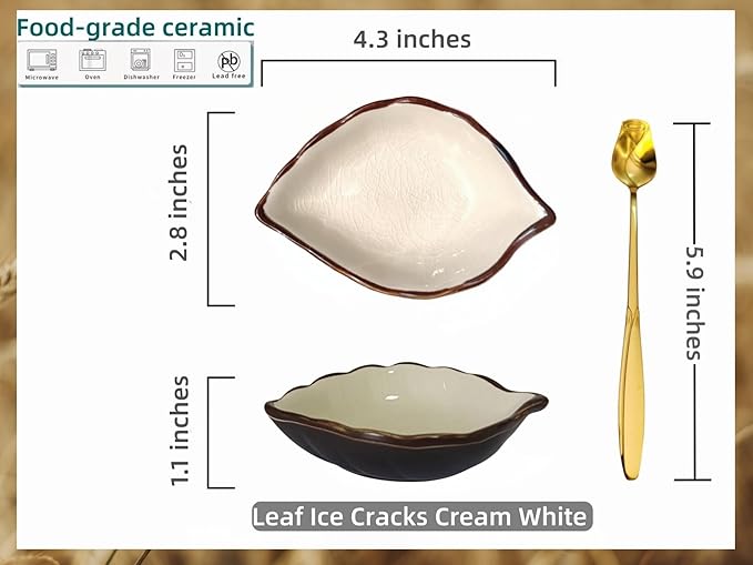 Coffee Spoon and Rest for Coffee Bar Accessories, Leaf Small Spoon Rest for Coffee Station, Tea Spoon Rest Tea Spoon Holder Teaspoon Rest, 1 PC (Ice Cracks Cream White with Gold Rose Spoon)