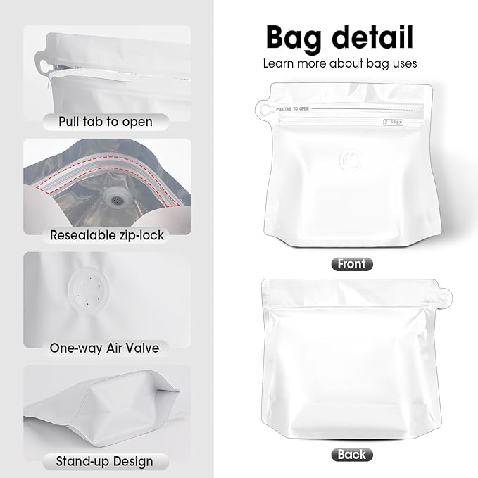 4oz 1/4 lb 60pcs Coffee Bags with Valve,Vented Coffee Bag Barrier Bags Coffee Packaging Coffee Storage Pouches Stand-up Bags for Food Diamond Shaped Need to Use Heat Sealing Machine（White）