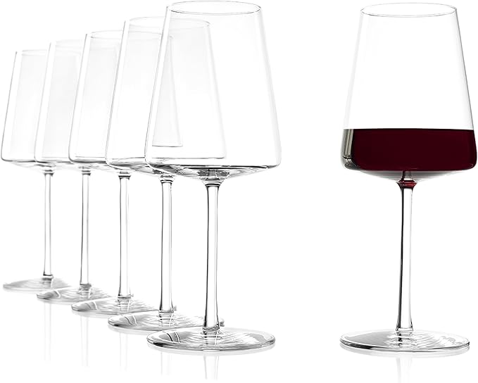 Stölzle Lausitz Red Wine Glasses Power Set of 6, 17 1/2 oz – Premium Glasses for Full-Bodied Wines – Modern Red Wine Glasses with Angular Design for Maximum Flavor – Dishwasher- & Break-Resistant