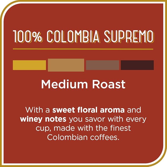 Don Francisco's Colombia Supremo Whole Bean Coffee, Medium Roast – 100% Arabica, 20 oz Bag, Premium Coffee for Drip, Pour Over and French Press