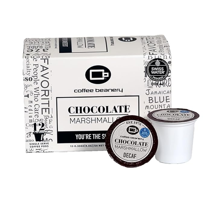 Coffee Beanery Chocolate Marshmallow Decaf Pods | 12ct Medium Roast Flavored Arabica | 100% Specialty Gourmet