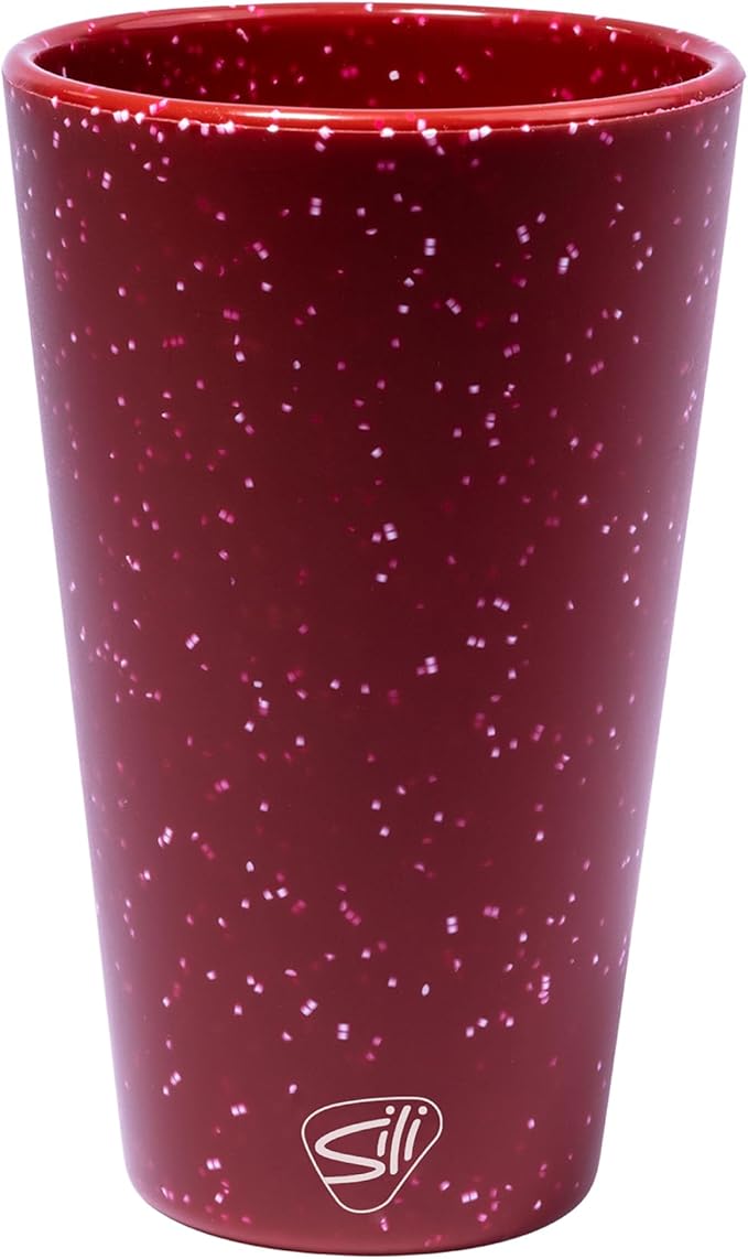 Silipint 16oz Silicone Pint Glass – Unbreakable BPA-Free Reusable Silicone Drinking Cup – Flexible Dishwasher Microwave & Freezer Safe – Stemless Glass for Water Coffee Smoothies (Speckled Red)