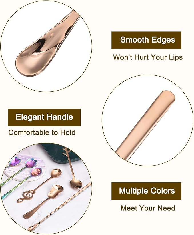uxcell 4Pcs Stainless Steel Mixing Spoon 8.7 Inch Cocktail Stirrer Bar Spoon Drink Stirring Spoon with Long Handle for Bar Cocktail Ice Tea, Rose Gold