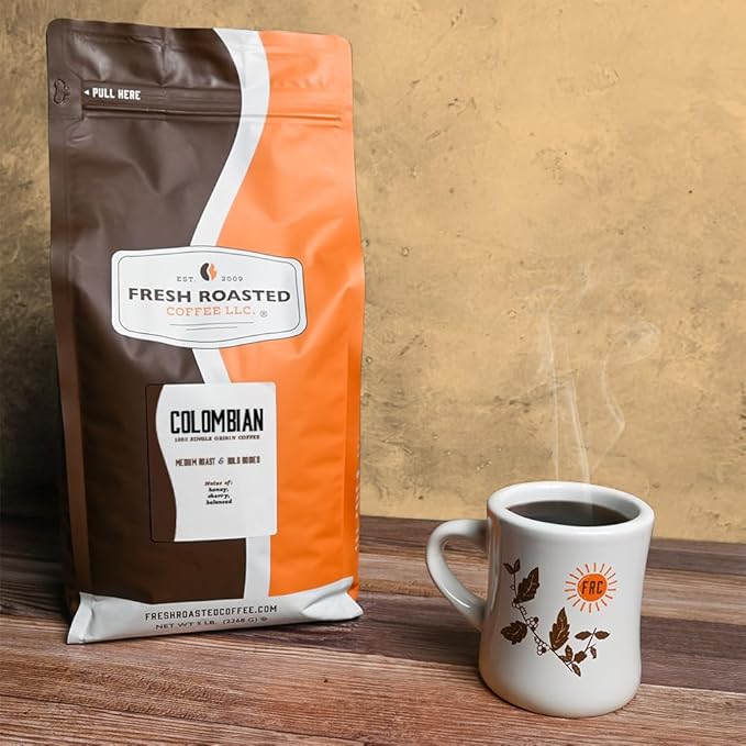 Fresh Roasted Coffee,100% Colombian, 5 lb (80 oz), Medium Roast, Kosher, Ground