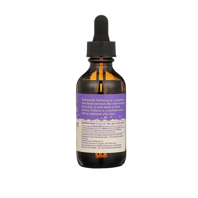 NuNaturals Clear Extract Stevia, Plant-Based Sweetener, Unflavored, Glass Bottle, 2oz