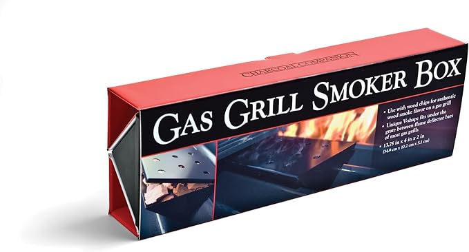 Charcoal Companion Large Nonstick V-Shaped Smoker Box - Intense Smoky Flavor for Gas Grills, Durable Metal - Hinged Lid for Easy Wood Chip Access - Convenient, Clean Grilling Experience (Black)