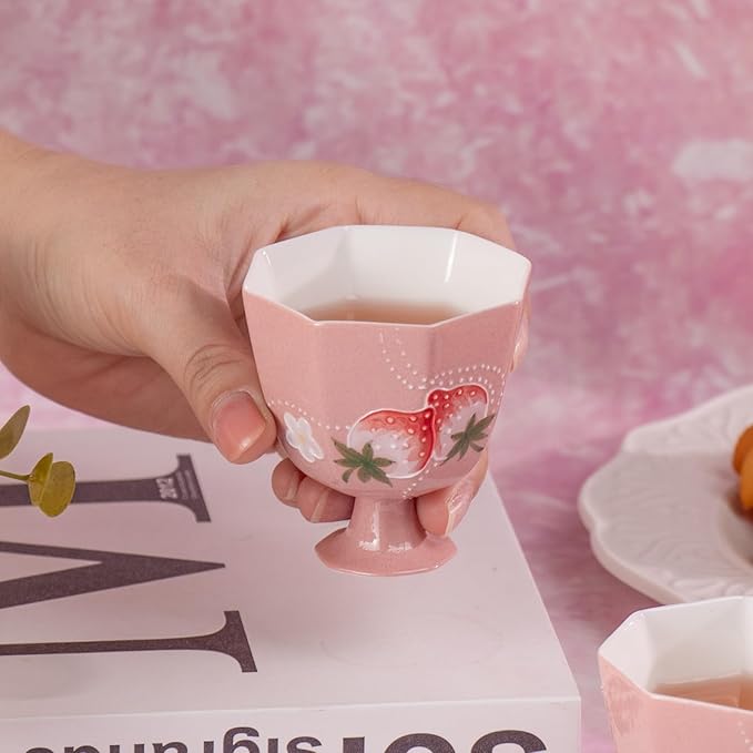 KAMMAK Tea Cup Set of 2 Small Tea Cups 2oz Red Porcelain Tea Cup Set, Asian Ceramic Teacups for Home, Party, Office, Chinese Kung Fu Tea Set for Hot/Cold Drink (Gao Zu)
