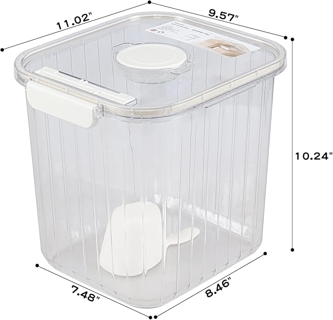 22 Lbs Plastic Clear Rice Airtight Dry Food Storage Containers with Flip Lid, Large Food Storage Airtight Pantry Containers