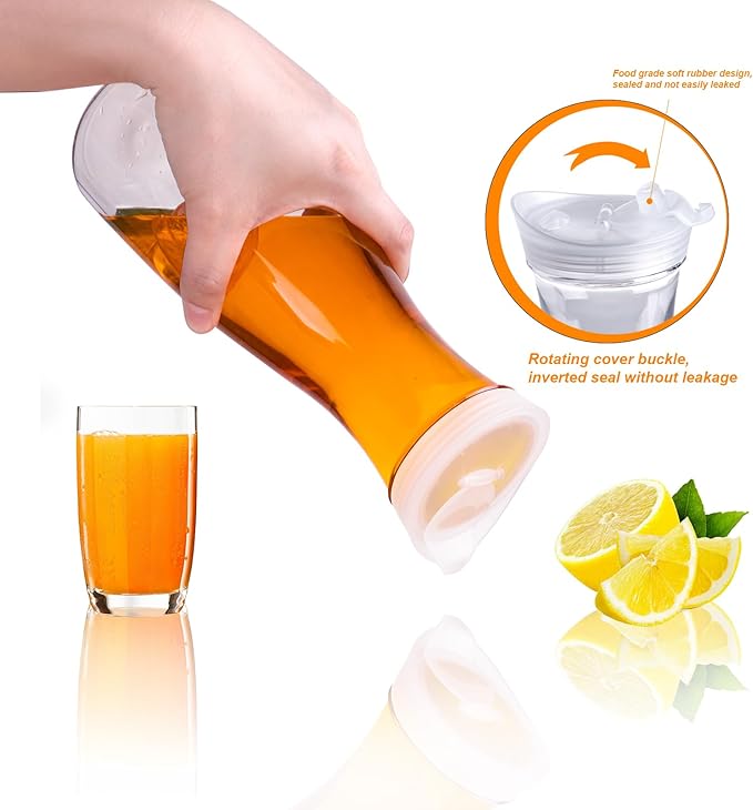 4 pack 50 oz Plastic Water Carafe with Flip Top Lid, Round Base Juice Containers for Mimosa Bar - BPA-Free Leakproof Beverage Pitcher for Water, Iced Tea, Milk & Fridge Storage（4Pack/50oz)