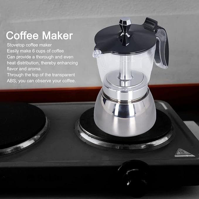 Fdit Coffee Maker Stainless Steel Pot 6 Cup Espresso Coffee Machine Stovetop with Filter Espresso Machine for Abs