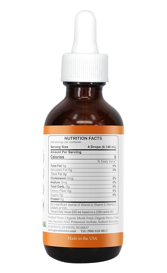 Monk Fruit & Stevia Liquid Sweetener Drops - Natural Sweeteners & Sugar Alternatives - Delicious Blend with No Bitter Aftertaste - Concentrated Sweetener Liquid Drops Extract – 4 FL OZ Glass Bottle (800 Servings)
