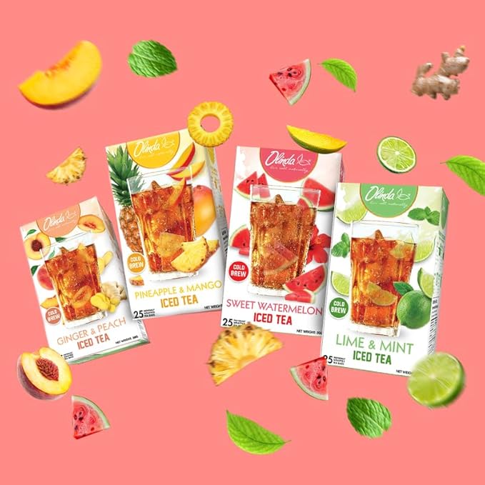 Olinda Iced Tea Sweet Watermelon Iced Tea Bags Cold Brew Organic Herbal Green Tea Summer Drink Hot and Cold Brew Natural Sucralose Sweetened Fruity Flavored Healthy Caffeinated Tea