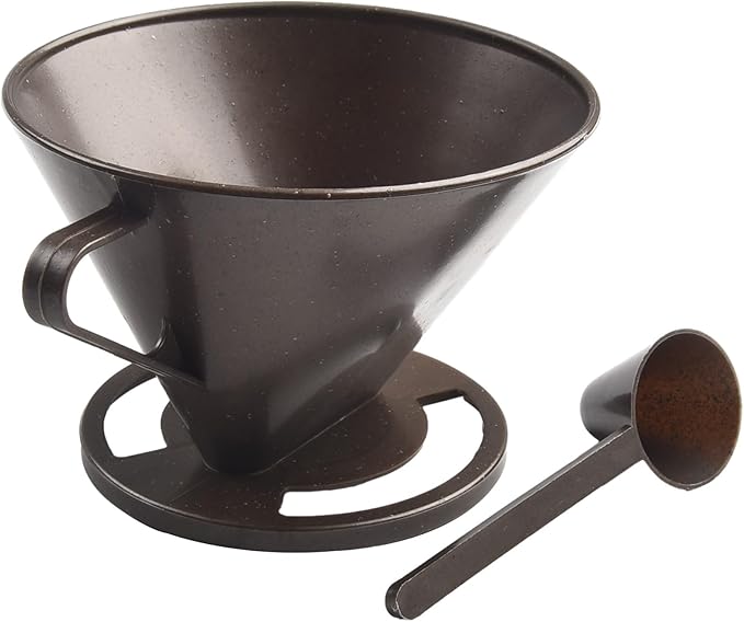 Pour-Over Coffee Brewing Filter Cone Set with Coffee Spoon Clip, V-Shaped Conical Dripper for Home Office Travel Camping, ABS Material, 2-Pack Black White Silver