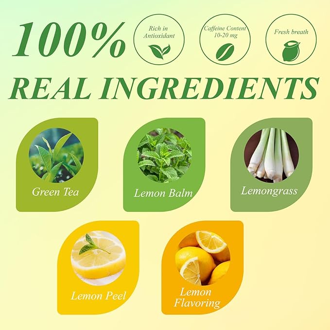 WT WEETEE Green Tea with Lemon, 100 Count Lemon Green Tea Bags, Flavored Green Leaves with Lemonpeel Lemongrass Lemonbalm