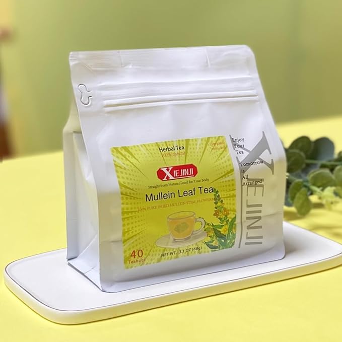 Mullein Leaf Tea - 2.2g x 40 Reusable Tea Bags - 100% Natural Mullein Leaf, Stem & Flower - No Flavoring & No Additives & Caffeine Free