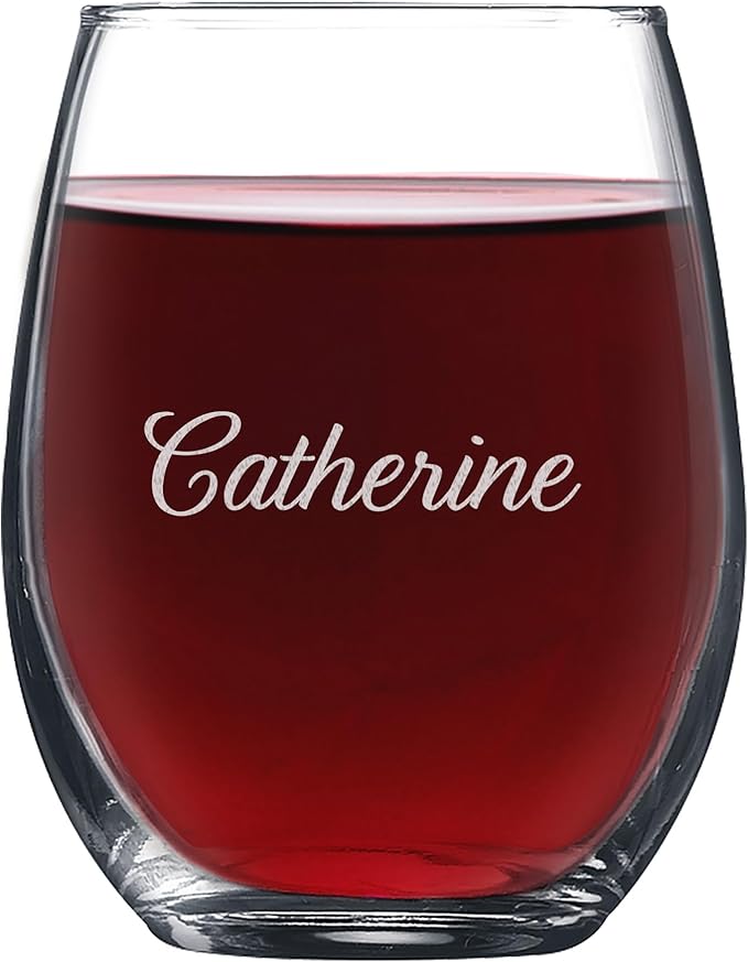 Lifetime Creations Personalized Stemless Wine Glass with Engraved Name - Bachelorette Party Favors, Bridesmaid Proposal Gift Glasses for Her, Made in USA (Holds 21 oz)